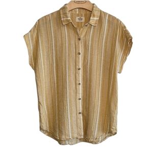 Marine Layer Button Up Butter Yellow White Striped Linen Blend Top Sz S Casual